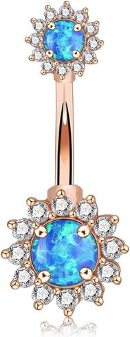 OUFER 14G Double Round Cubic Zircon Filigree Opal Center 316L Surgical Steel Belly Button Rings Navel Rings Belly Piercing in Saudi Arabia