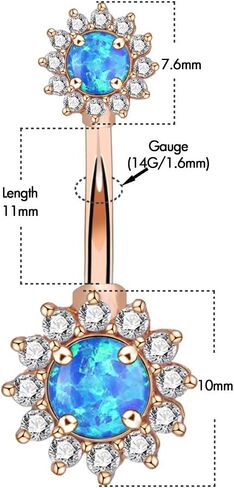OUFER 14G Double Round Cubic Zircon Filigree Opal Center 316L Surgical Steel Belly Button Rings Navel Rings Belly Piercing in Saudi Arabia