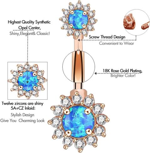 OUFER 14G Double Round Cubic Zircon Filigree Opal Center 316L Surgical Steel Belly Button Rings Navel Rings Belly Piercing in Saudi Arabia