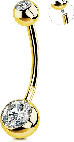 OUFER Gold Belly Button Rings, 316L Surgical Steel Belly Button Piercing, Internally Threaded Belly Rings, 14G Belly Piercing Jewelry, Long Belly Button Rings, Navel Rings For Women Men in Saudi Arabia