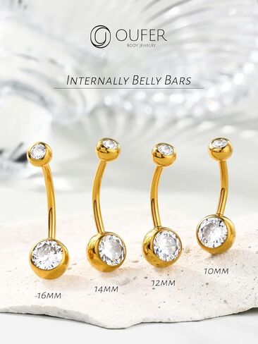 OUFER Gold Belly Button Rings, 316L Surgical Steel Belly Button Piercing, Internally Threaded Belly Rings, 14G Belly Piercing Jewelry, Long Belly Button Rings, Navel Rings For Women Men in Saudi Arabia