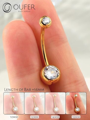 OUFER Gold Belly Button Rings, 316L Surgical Steel Belly Button Piercing, Internally Threaded Belly Rings, 14G Belly Piercing Jewelry, Long Belly Button Rings, Navel Rings For Women Men in Saudi Arabia