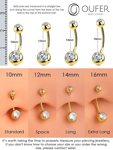OUFER Gold Belly Button Rings, 316L Surgical Steel Belly Button Piercing, Internally Threaded Belly Rings, 14G Belly Piercing Jewelry, Long Belly Button Rings, Navel Rings For Women Men in Saudi Arabia
