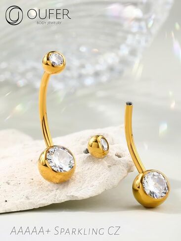 OUFER Gold Belly Button Rings, 316L Surgical Steel Belly Button Piercing, Internally Threaded Belly Rings, 14G Belly Piercing Jewelry, Long Belly Button Rings, Navel Rings For Women Men in Saudi Arabia