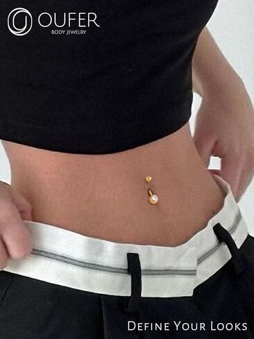 OUFER Gold Belly Button Rings, 316L Surgical Steel Belly Button Piercing, Internally Threaded Belly Rings, 14G Belly Piercing Jewelry, Long Belly Button Rings, Navel Rings For Women Men in Saudi Arabia