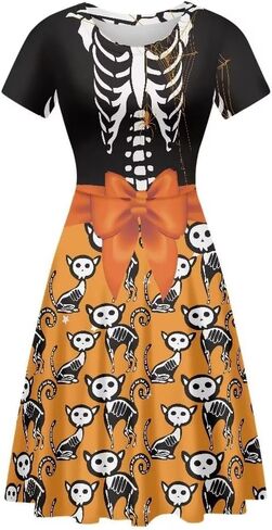 PinUp Angel Women's Cute Print Short Sleeve Unique Casual Flared A Line Party Short Dress in Kuwait