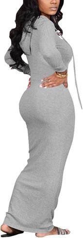 WUSENST Women's Maxi Dress Sexy Bodycon Long Sleeve Pullover Hoodie Casual Slim Sweatshirt in Kuwait