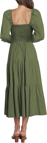 فستان Firfig نسائي 2023 كاجوال بأكمام طويلة ورقبة مربعة وخصر عالي وتدفق على شكل حرف A فستان طويل متدرج in Kuwait