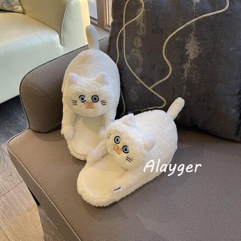 Alayger شباشب نسائية قطيفة على شكل قطة Kawaii للمنزل داخلي ناعمة مضادة للانزلاق أحذية شتوية لطيفة دافئة على الأرض شباشب كرتونية in Kuwait