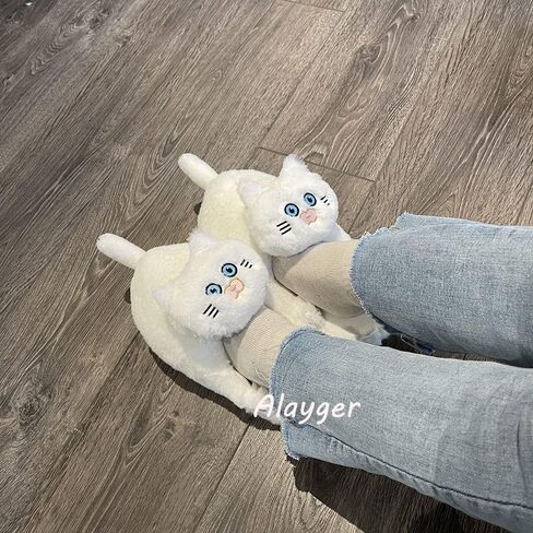 Alayger شباشب نسائية قطيفة على شكل قطة Kawaii للمنزل داخلي ناعمة مضادة للانزلاق أحذية شتوية لطيفة دافئة على الأرض شباشب كرتونية in Kuwait