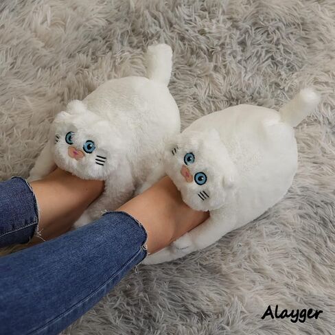 Alayger شباشب نسائية قطيفة على شكل قطة Kawaii للمنزل داخلي ناعمة مضادة للانزلاق أحذية شتوية لطيفة دافئة على الأرض شباشب كرتونية in Kuwait