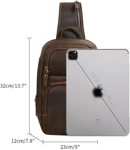 حقيبة كتف من جلد البقر الحقيقي ريترو من هيسباري، لون بني، مقاس L, بني in Kuwait