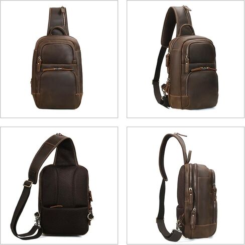 حقيبة كتف من جلد البقر الحقيقي ريترو من هيسباري، لون بني، مقاس L, بني in Kuwait