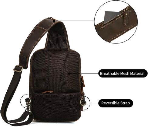 حقيبة كتف من جلد البقر الحقيقي ريترو من هيسباري، لون بني، مقاس L, بني in Kuwait