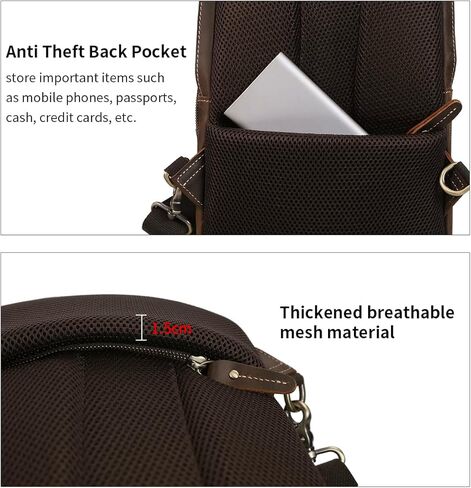 حقيبة كتف من جلد البقر الحقيقي ريترو من هيسباري، لون بني، مقاس L, بني in Kuwait