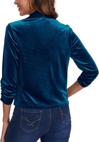 MINTLIMIT Women's Casual Velvet Blazer 3/4 Ruched Sleeve Shawl Collar Draped Open Front Blazers Jackets in Saudi Arabia