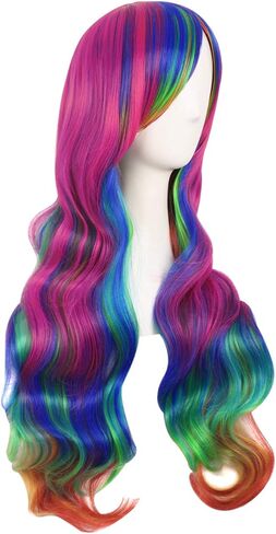 MapofBeauty 28 Inch/70 cm Beautiful Long Wavy Harajuku Style Cosplay Side Bangs Wigs (Lake Green/Grass Green) (Mixed Green) in Kuwait