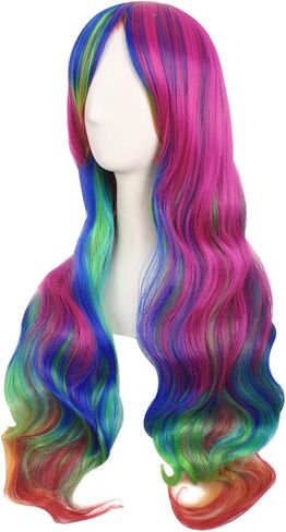 MapofBeauty 28 Inch/70 cm Beautiful Long Wavy Harajuku Style Cosplay Side Bangs Wigs (Lake Green/Grass Green) (Mixed Green) in Kuwait