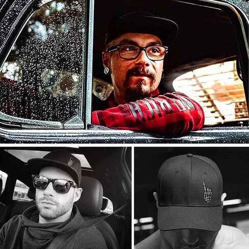 Snapback Hats for Men Flat Bill Black Mens Baseball Cap Brim Snap Back Adjustable in Saudi Arabia