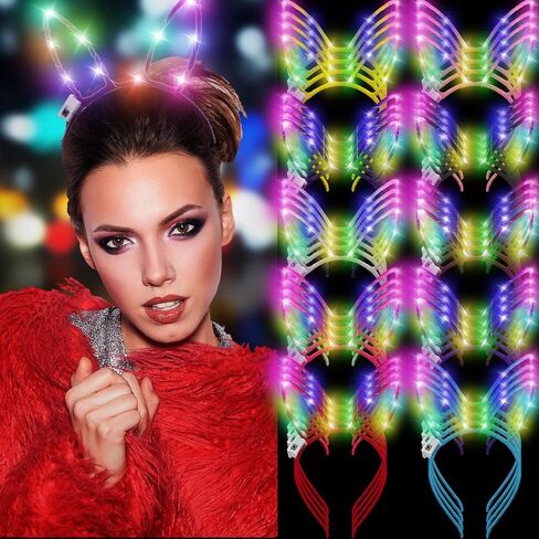 WILLBOND 40 Pcs Light up Headband LED Bunny Ears Headband Glow Hair Accessories for Women Girls Costume Party Supply, 10 Colors in Saudi Arabia