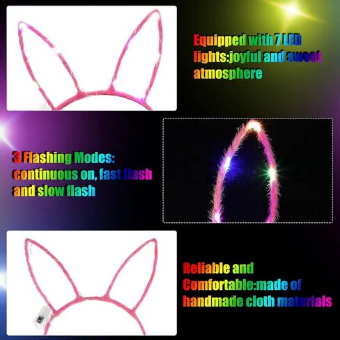 WILLBOND 40 Pcs Light up Headband LED Bunny Ears Headband Glow Hair Accessories for Women Girls Costume Party Supply, 10 Colors in Saudi Arabia