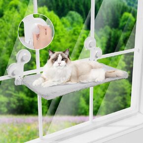 JISEN Cat Window Perch قابلة للطي، أرجوحة نافذة القط، مقعد سرير نافذة القط مع غطاء قابل للعكس، مجثم نافذة قوي للقطط داخل يحمل ما يصل إلى 40 رطل لحمامات الشمس ومشاهدة الطيور in Kuwait