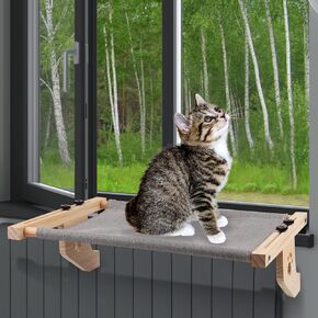 Cat Window Perch, Adjustable Cat Window Bed with Wooden Frame and Metal Cat Hammock for Windowsill Bedside Drawer Wardrobe in Kuwait