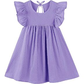 LNKXRTY Baby Girls Cotton Dress Sleeveless Swiss Dot Dress Ruffle Sleeve Toddler Tie Back Dress Kids Party Dresses