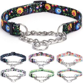 Martingale Collar, Training Dog Collar, Stainless Steel Chain Pet Collar for No Pull Dog Walking Flowers Design Large Medium Small Dogs (L, Peony) in Kuwait
