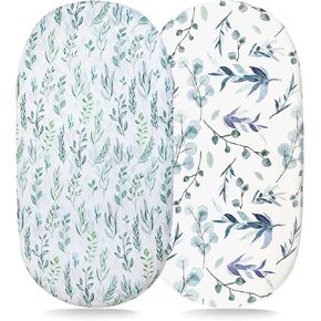 ملاءة سرير للطفل الرضيع للفتاة والفتيان من القطن الناعم القابل للتمدد من نسيج جيرسي ملائم للاستخدام على المرتبة البيضاوية والساعة الرملية، 2 حزمة، ورقة خضراء in Kuwait