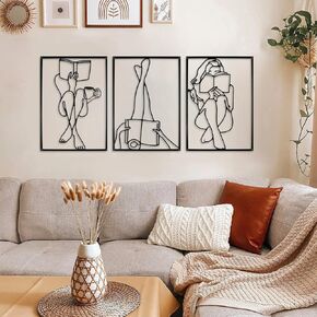 Metal Wall Decor Set of 3 - Modern Minimalist Abstract Woman Reading Book Shape One Line Art Aesthetic Room Decor - Book Lover Art for Bedroom Black Wall Decor in Saudi Arabia