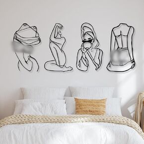 Therwen 4 Metal Minimalist Abstract Woman Wall Art Decor Line Drawing Modern Single Line Female Home Decor Hanging Abstract Woman Body Shape Art Print for Bedroom Bathroom, 17 x 10 in (Classic Style)