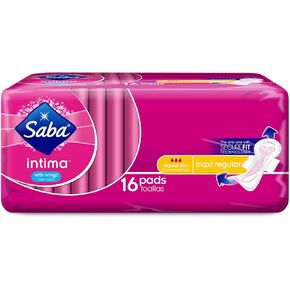 سابا فوط ماكسي عادية مع اجنحة من انتيما، لتدفق منتظم مع امتصاص سريع، توزيع افضل وملاءة علوية ناعمة، مع تقنية سكيور فيت، 112 قطعة (7 عبوات من 16 قطعة) in Kuwait