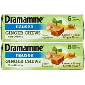 حلوى درامامين بالزنجبيل، مضغ ناعم لتخفيف الغثيان بالليمون والعسل والزنجبيل، خالي من الغلوتين ومنتجات الألبان، 6 قطع - عبوة من 3 قطع in Kuwait