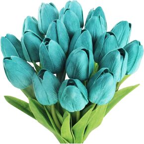 Winlyn 20 Pcs 10 Colors Artificial Tulip Flowers Stems Real Touch PU Tulips Multicolor Fake Tulip Bouquets Wedding Easter Spring Floral Arrangements Home Table Decorations