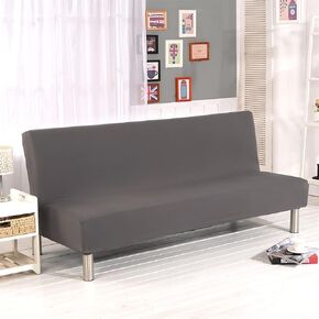 Stretch Futon Cover Armless Sofa Slipcover Foldable Sofa Bed Covers with Elastic Band, Machine Washable (Beige) in Saudi Arabia