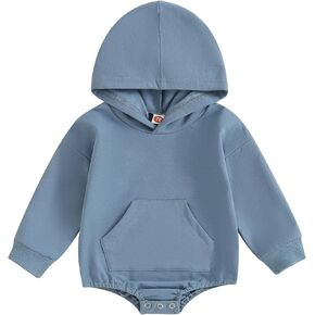 Thorn Tree Newborn Baby Boys Hooded Sweatshirt Long Sleeve Solid Romper Infant Baby Fall Winter Onesie Outfits