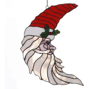 Bieye W10019 Santa Claus Head Moon Tiffany Style Stained Glass Window Panel with Hanging Chain, 11" W x 15" H in Kuwait
