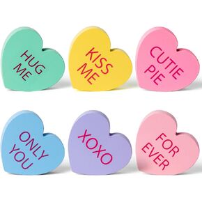 واتينك 6 قطع ديكور طاولة على شكل قلب عيد الحب، لافتة خشبية على الوجهين بتصميم عبارة Happy Valentine's Day على شكل قلب جميل لسطح الطاولة، لوازم تزيين هدايا حفلات الزفاف in Saudi Arabia