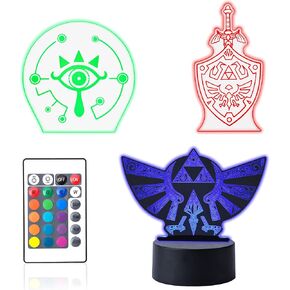 Pounchi Legend Game مصباح بجانب السرير 16 لونًا ضوء ليلي ثلاثي الأبعاد (3 أنماط) علامة سيف Legend Link مصباح طاولة يعمل بمنفذ USB لغرفة الألعاب ديكور غرفة النوم هدية عيد ميلاد للأطفال in Kuwait