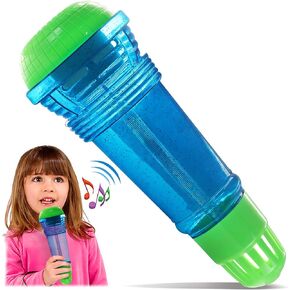 Novelty Place Echo Mic للأطفال والأطفال الصغار - ميكروفون كاريوكي سحري بدون بطارية لتضخيم الصوت لعبة ريترو للغناء والكلام والعلاج بالتواصل - 10 بوصة (أزرق وأخضر) in Kuwait