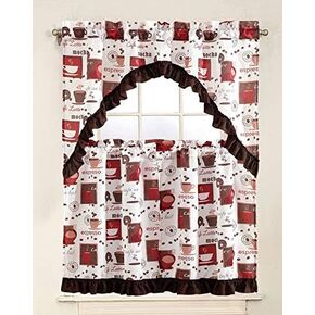 LinenTopia 3pc Kitchen-Set Curtain Set with 2 Tiers 36" L x 27" W (Total Width of 54") Plus 1 Tailored Valance 15" L x 54" W, Amalfi Vineyard Grapes Design Décor Linen (Kitchen, Amalfi)