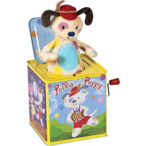 Schylling Brand Classic Tin Polka Puppy Jack-In-The-Box - Original Popping Activity Toy - Ages 18 months to 4 years