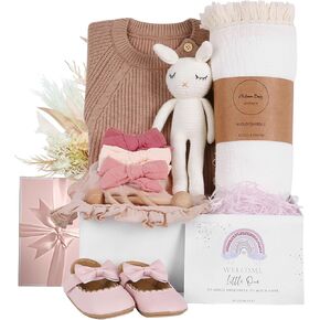 meloom Baby Gift Set, Unisex Newborn Gifts Box, Boho Gender Neutral Baby Essentials, Baby Shower Gifts for New Moms, New Baby Gifts for Boys and Girls, Personalized Gift Basket for New Babies