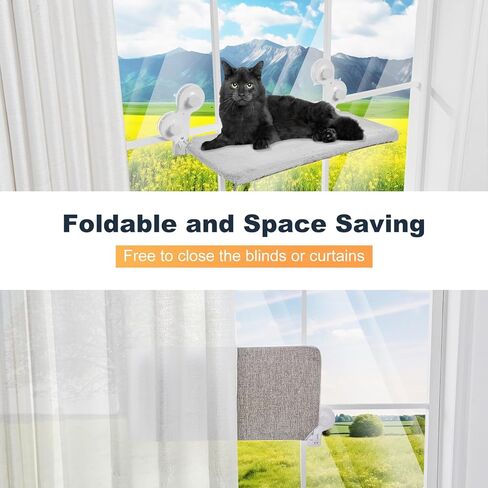 JISEN Cat Window Perch قابلة للطي، أرجوحة نافذة القط، مقعد سرير نافذة القط مع غطاء قابل للعكس، مجثم نافذة قوي للقطط داخل يحمل ما يصل إلى 40 رطل لحمامات الشمس ومشاهدة الطيور in Kuwait