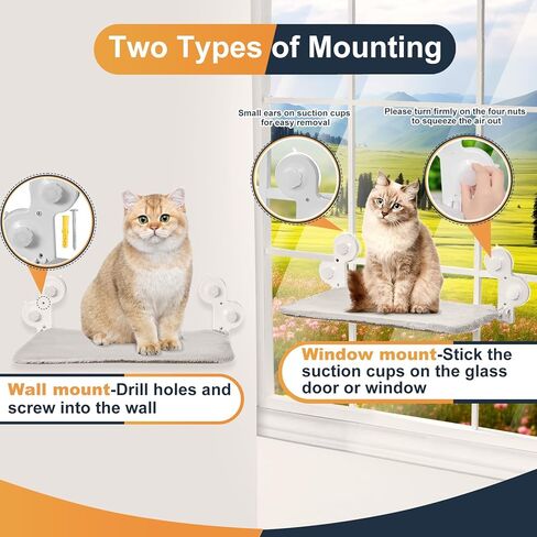 JISEN Cat Window Perch قابلة للطي، أرجوحة نافذة القط، مقعد سرير نافذة القط مع غطاء قابل للعكس، مجثم نافذة قوي للقطط داخل يحمل ما يصل إلى 40 رطل لحمامات الشمس ومشاهدة الطيور in Kuwait