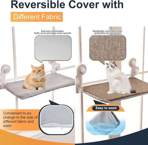 JISEN Cat Window Perch قابلة للطي، أرجوحة نافذة القط، مقعد سرير نافذة القط مع غطاء قابل للعكس، مجثم نافذة قوي للقطط داخل يحمل ما يصل إلى 40 رطل لحمامات الشمس ومشاهدة الطيور in Kuwait