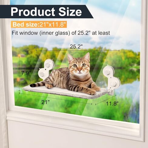 JISEN Cat Window Perch قابلة للطي، أرجوحة نافذة القط، مقعد سرير نافذة القط مع غطاء قابل للعكس، مجثم نافذة قوي للقطط داخل يحمل ما يصل إلى 40 رطل لحمامات الشمس ومشاهدة الطيور in Kuwait