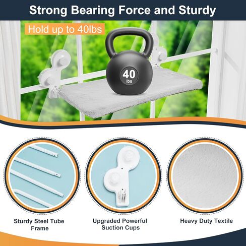 JISEN Cat Window Perch قابلة للطي، أرجوحة نافذة القط، مقعد سرير نافذة القط مع غطاء قابل للعكس، مجثم نافذة قوي للقطط داخل يحمل ما يصل إلى 40 رطل لحمامات الشمس ومشاهدة الطيور in Kuwait