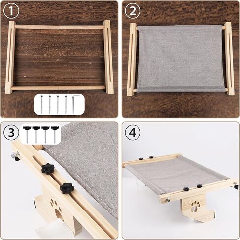 Cat Window Perch, Adjustable Cat Window Bed with Wooden Frame and Metal Cat Hammock for Windowsill Bedside Drawer Wardrobe in Kuwait